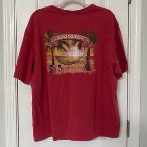 Caribbean R&R Playoffs Red Short Sleeve Palm Tree Hammock Tee T-Shirt